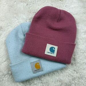 Carhartt Bundle Women Tonal Patch Beanie Knit Cuffed One Size Blue Pink Acrylic